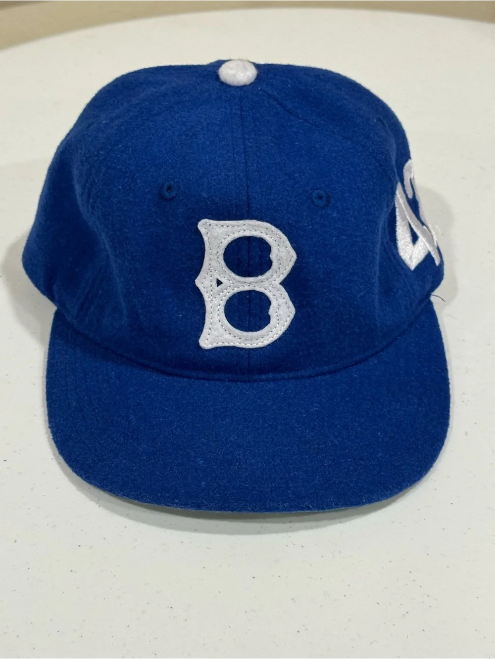 Vintage Retro Style Blue Wool Dodgers Baseball Hat Cap w/White Embroidering 42‎